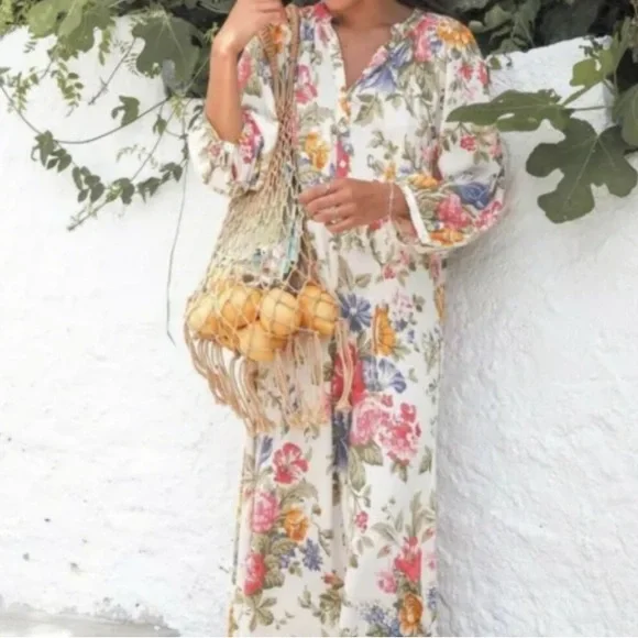 ZARA ECRU FLORL PRINT MIDI FLOWING DRESS - Picture 4 of 13